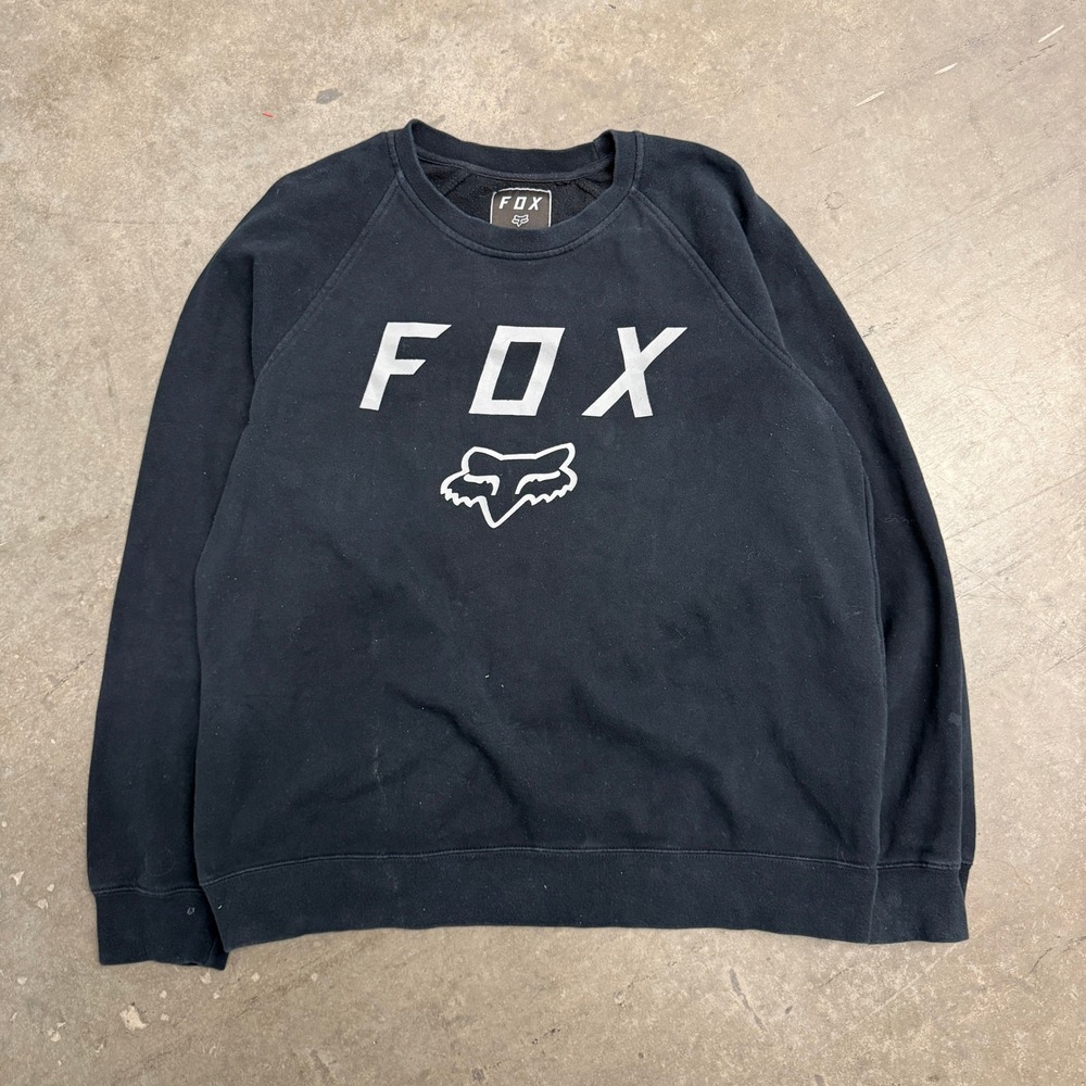 Fox Racing Mens Black Logo Graphic Raglan Crewneck Sweatshirt Size M Pullover